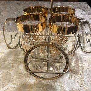 RARE-MCM Glass, Coaster and Caddy set